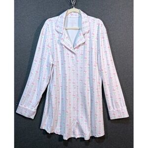 Cecil and Lou Womens 2XL Texas Bow Print Sleep Shirt Pink White Long Sleeve PJs